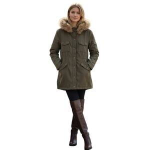 Jack BB Dakota Hood Jacket XS Army Green Faux Fur Cotton Parka Utility Gorpcore